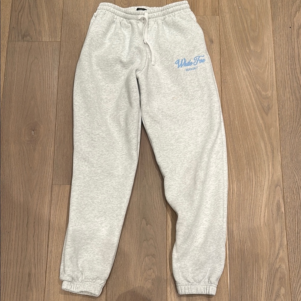 White Fox Boutique Light Gray Joggers with Sky Blue Logo